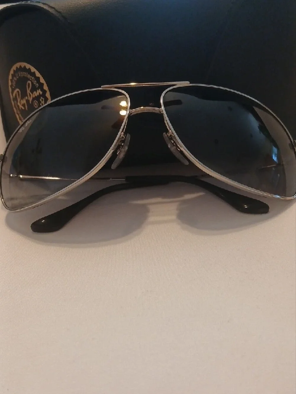 Ray-Ban RB3267 Aviator Sunglasses Silver Frame Gray Gradient Lenses 64mm